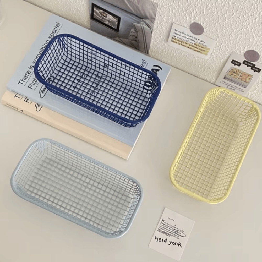 INS Style Metal Desktop Storage Basket For Stationery Photocards And Makeup 7