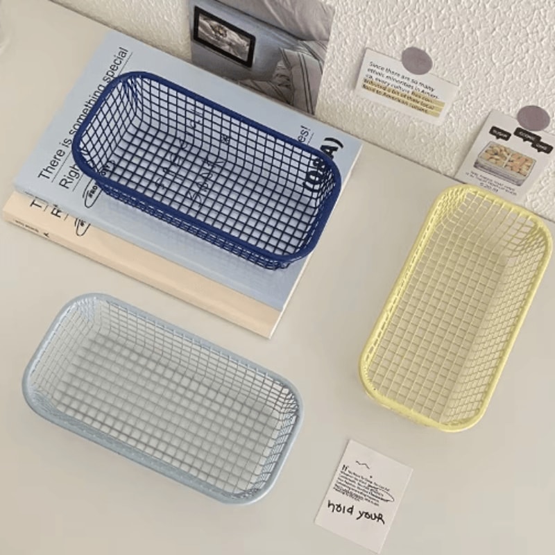INS Style Metal Desktop Storage Basket For Stationery Photocards And Makeup 7