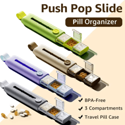 push pop travel pill organizer 3 compartment bpa free case