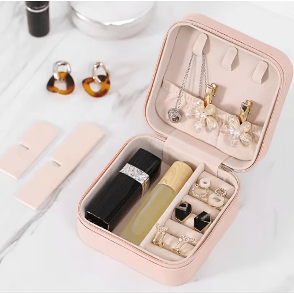 6 Piece Mini Jewelry Box Set In Pink Synthetic Leather For Travel And Daily Storage 6