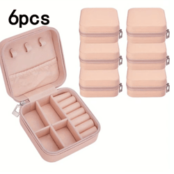 6 piece mini jewelry box set in pink synthetic leather for travel and daily storage