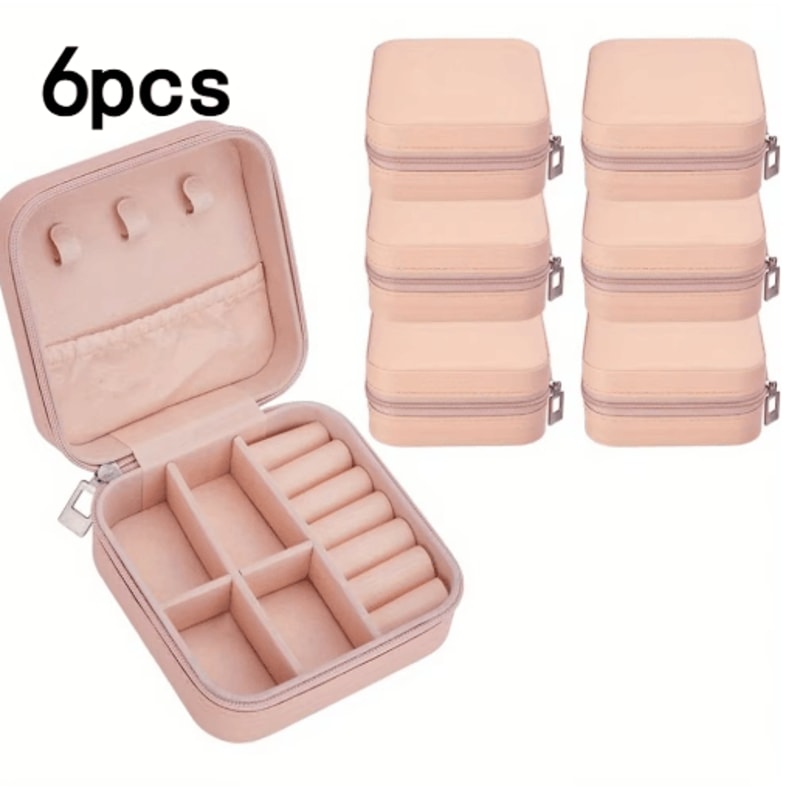 6 Piece Mini Jewelry Box Set In Pink Synthetic Leather For Travel And Daily Storage 0