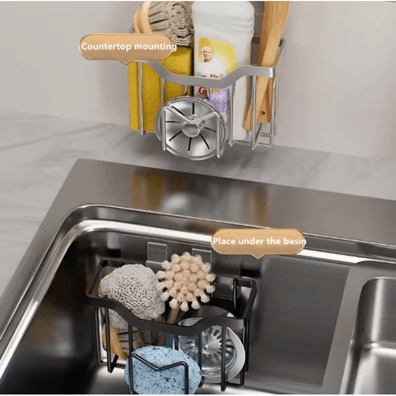 Rustproof Stainless Steel Kitchen Sink Sponge Holder With Adhesive Hook 5