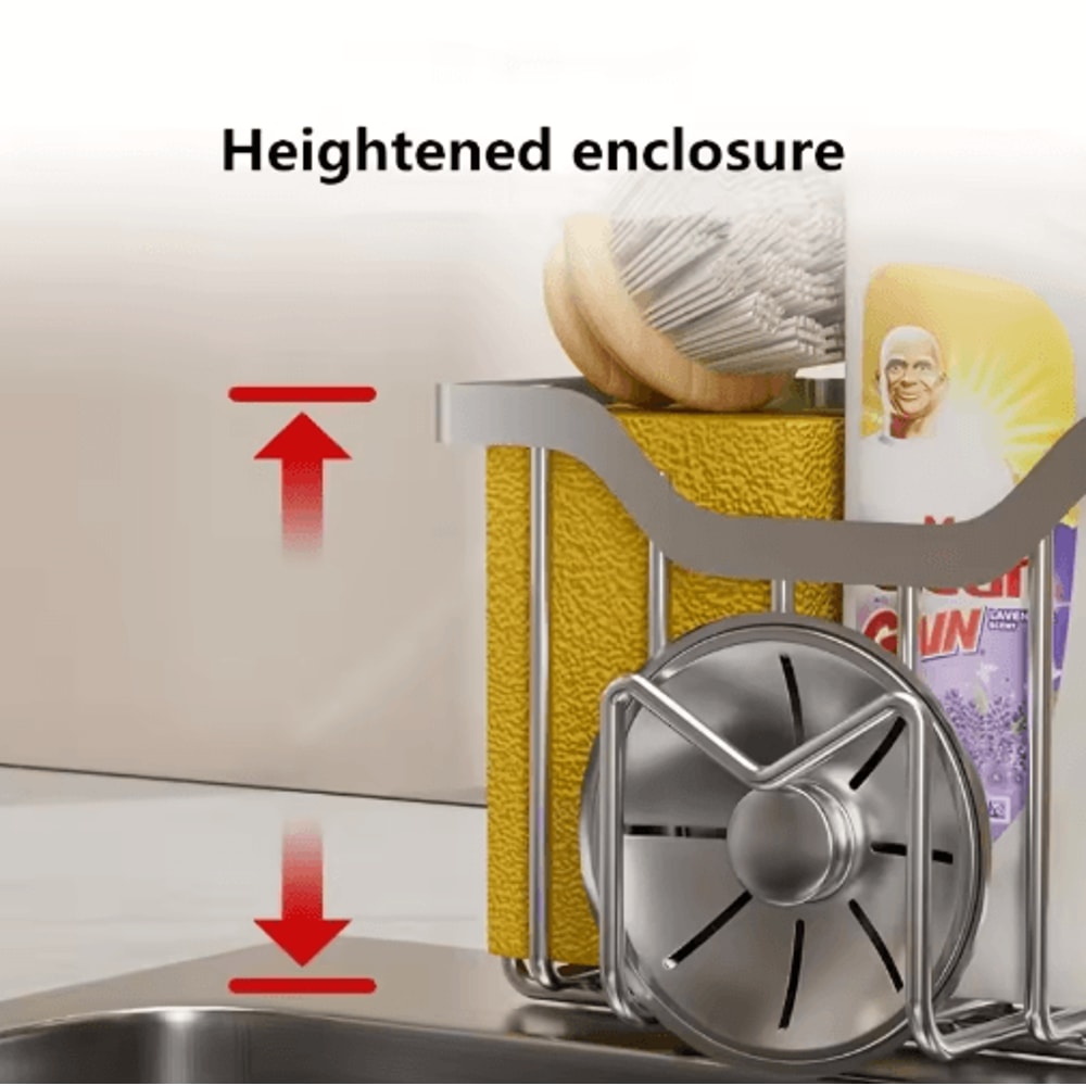 Rustproof Stainless Steel Kitchen Sink Sponge Holder With Adhesive Hook 6