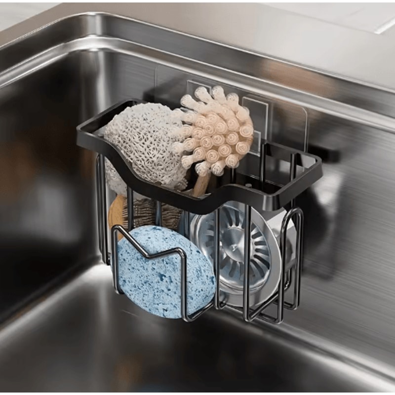 Rustproof Stainless Steel Kitchen Sink Sponge Holder With Adhesive Hook 7