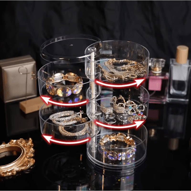 Rotating Jewelry Storage Box With Cover And Multi Layer Organizer 7