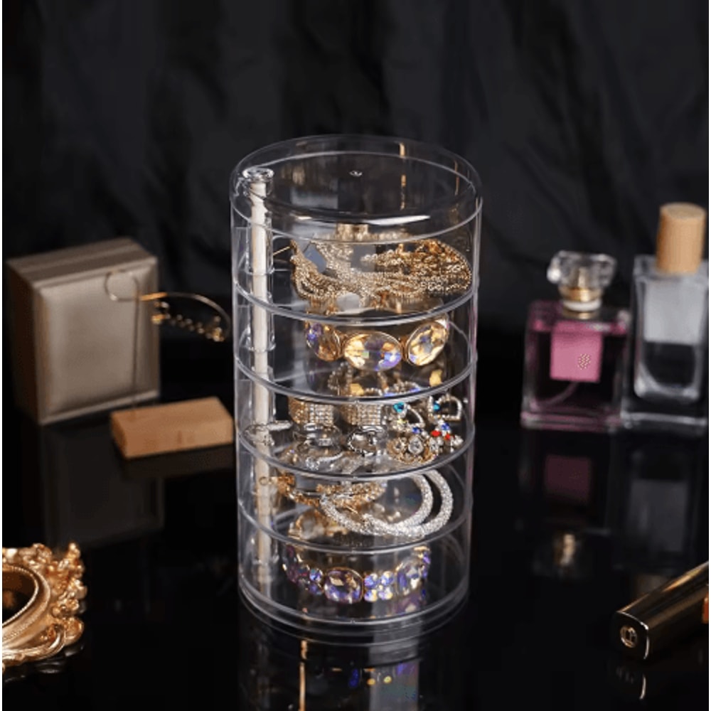 Rotating Jewelry Storage Box With Cover And Multi Layer Organizer 9