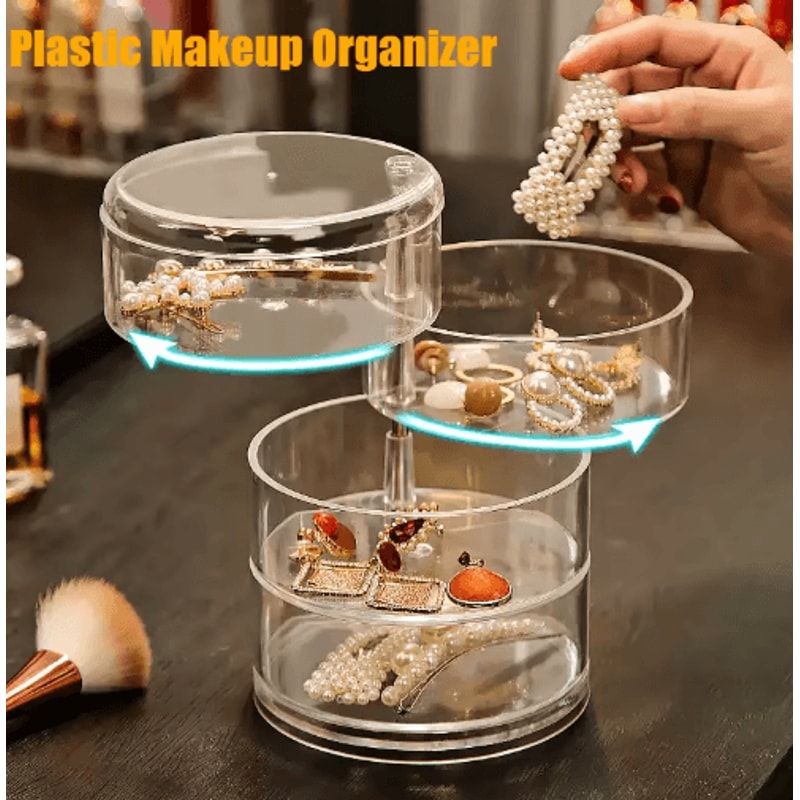 Rotating Jewelry Storage Box With Cover And Multi Layer Organizer 0