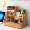Simple Wooden Pen Holder Desk Organizer With Drawer For Study And Office 5