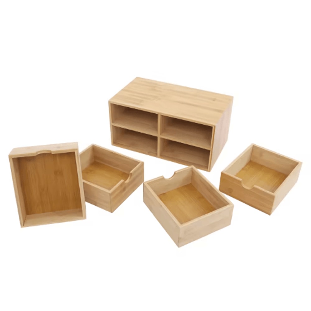 Bamboo 4 Drawer Desktop Organizer For Office And Vanity Storage 3