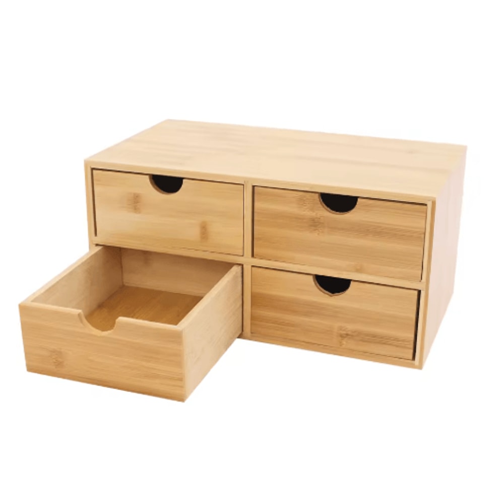 Bamboo 4 Drawer Desktop Organizer For Office And Vanity Storage 0