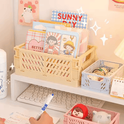 collapsible plastic folding storage crate for desktop and home organization