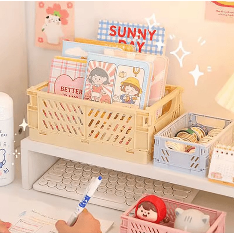 Collapsible Plastic Folding Storage Crate For Desktop And Home Organization 0