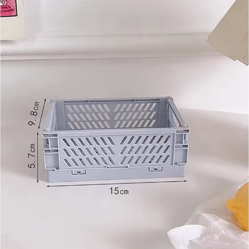 Collapsible Plastic Folding Storage Crate For Desktop And Home Organization 5