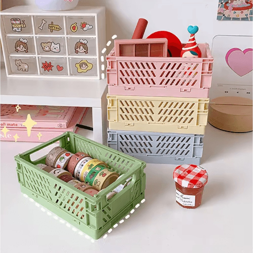Collapsible Plastic Folding Storage Crate For Desktop And Home Organization 6