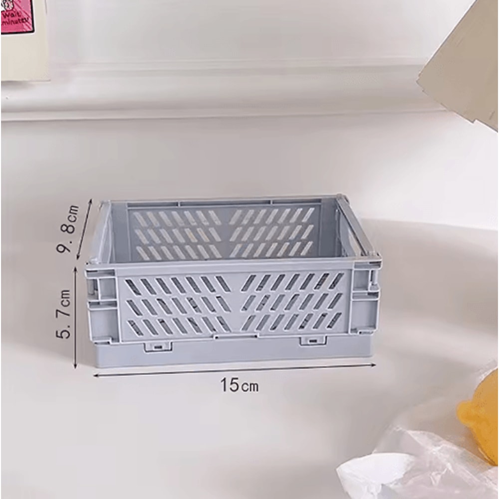 Collapsible Plastic Folding Storage Crate For Desktop And Home Organization 7