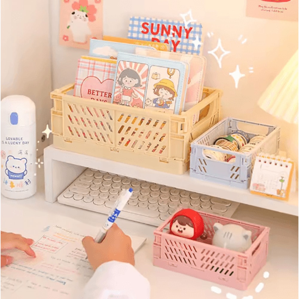 Collapsible Plastic Folding Storage Crate For Desktop And Home Organization 8