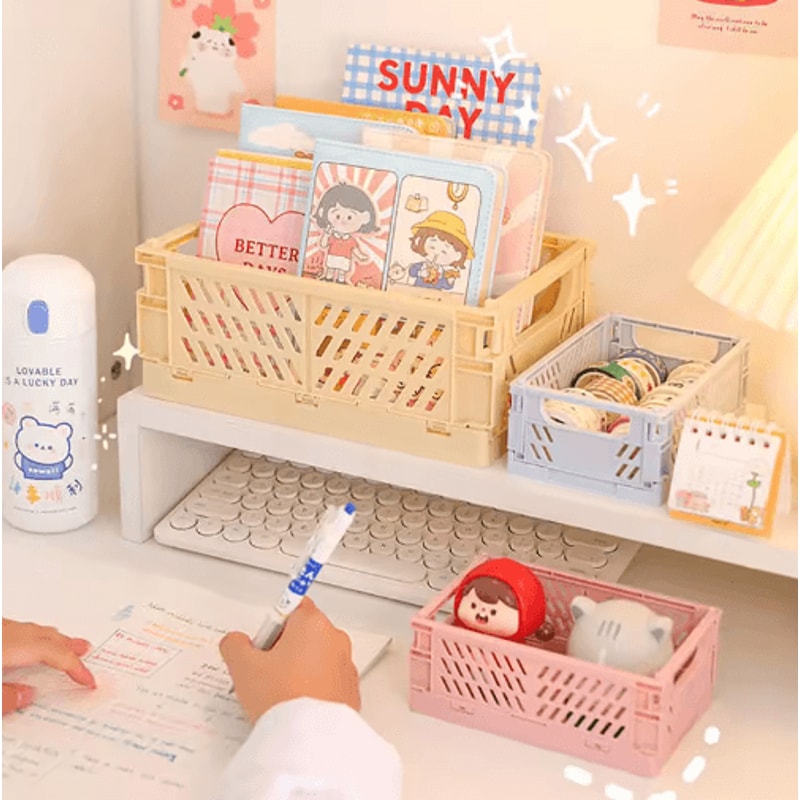 Collapsible Plastic Folding Storage Crate For Desktop And Home Organization 8