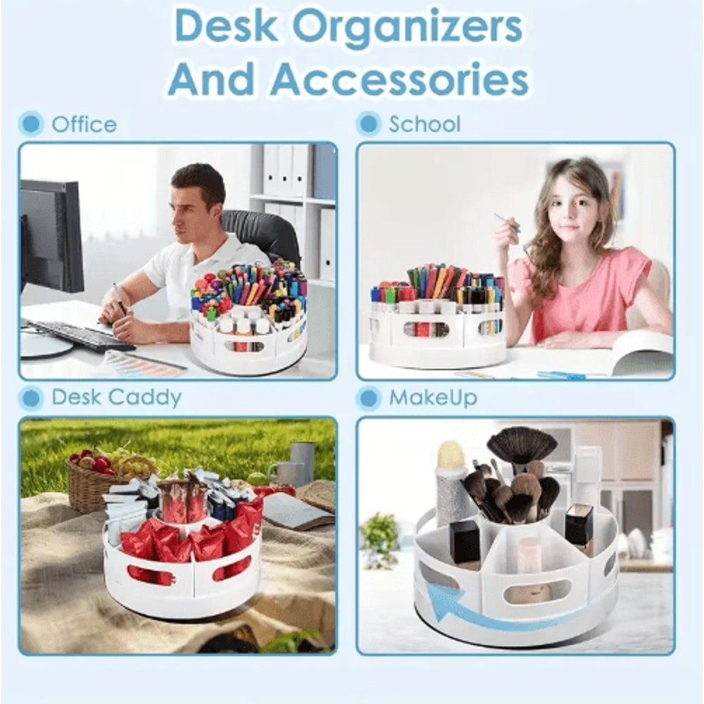 360 Rotating Desk Organizer With 7 Removable Bins For Office And School 2