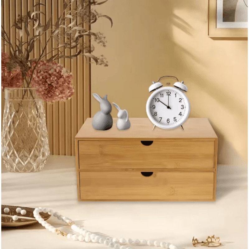 Bamboo Desktop Organizer With 2 Drawers For Minimalist Office Storage 3