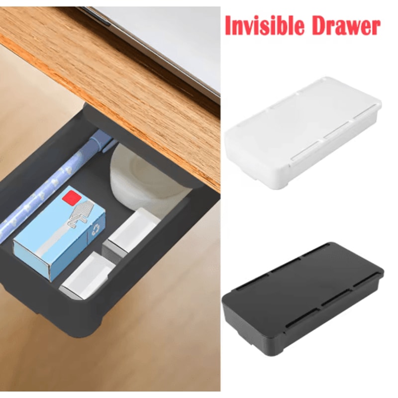 Self Stick Under Desk Drawer Organizer Hidden Storage Tray 0