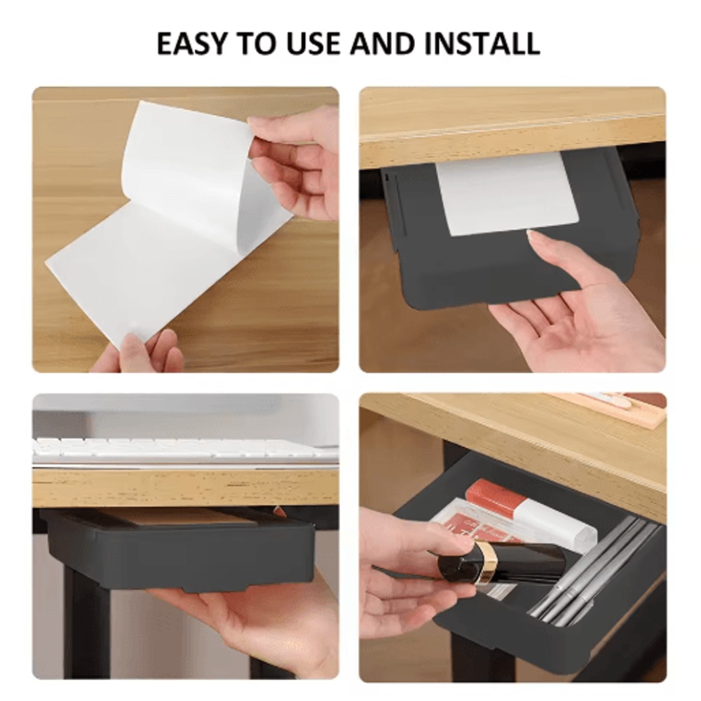 Self Stick Under Desk Drawer Organizer Hidden Storage Tray 6