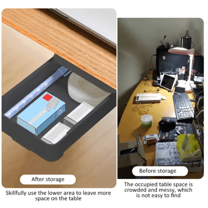 Self Stick Under Desk Drawer Organizer Hidden Storage Tray 7