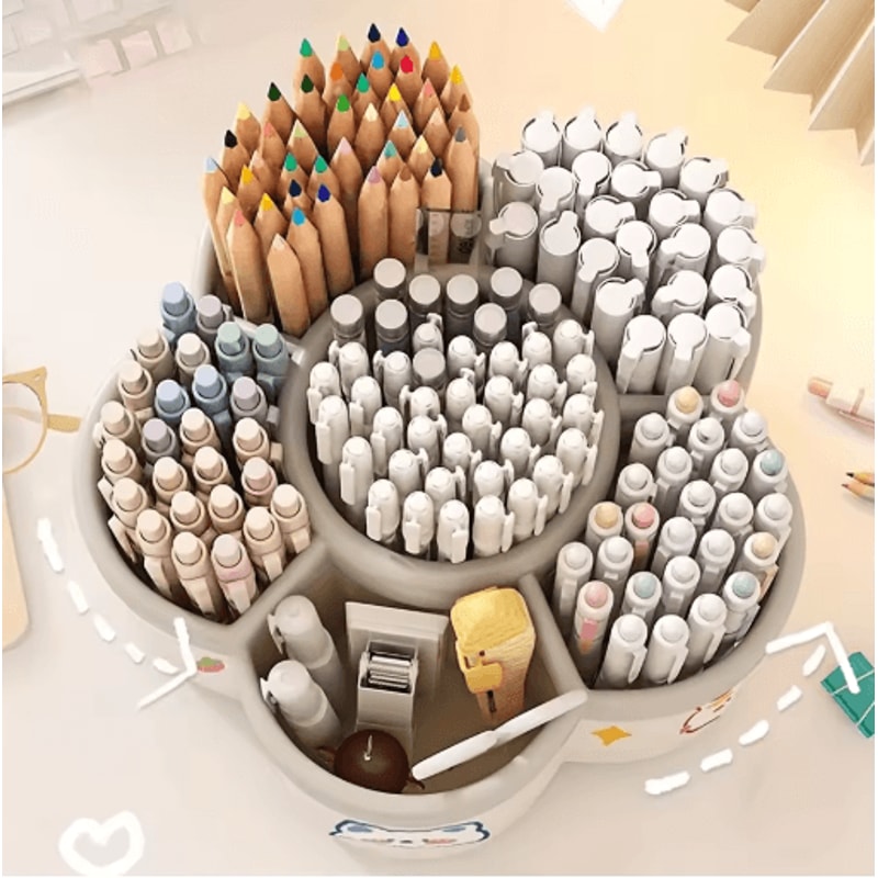 360 Degree Rotating Desk Organizer Multi Compartment Storage Caddy 0