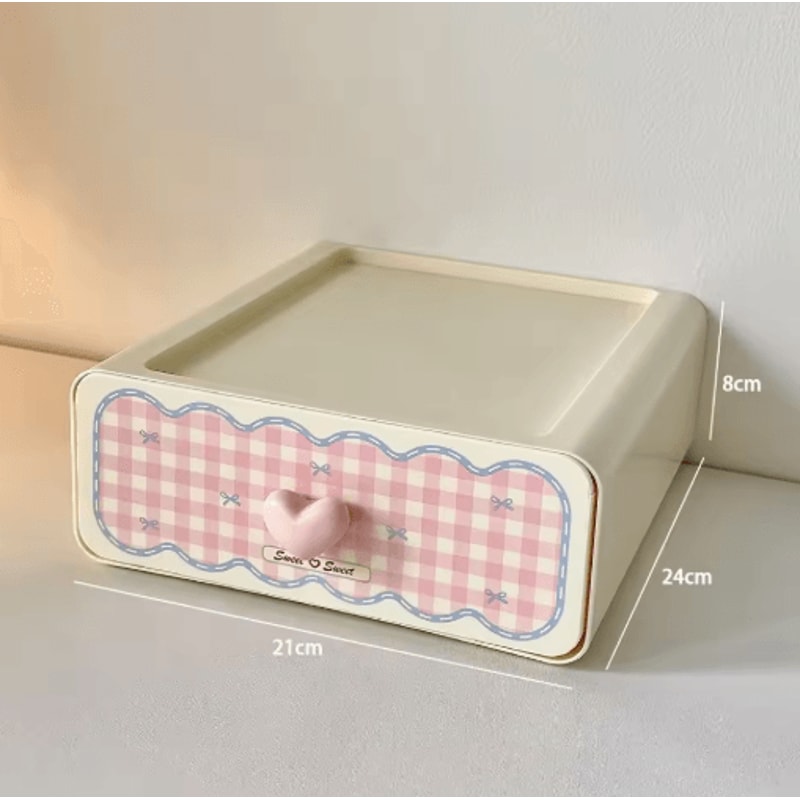 Sweetheart Pink Drawer Storage Box Desktop Makeup And Desk Organizer 5