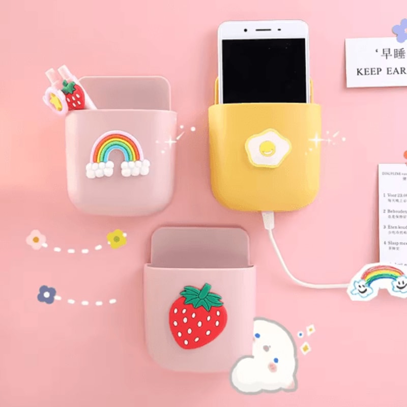 Adhesive Desk Organizer Pen Phone Holder Cute Space Saving Storage Rack 13
