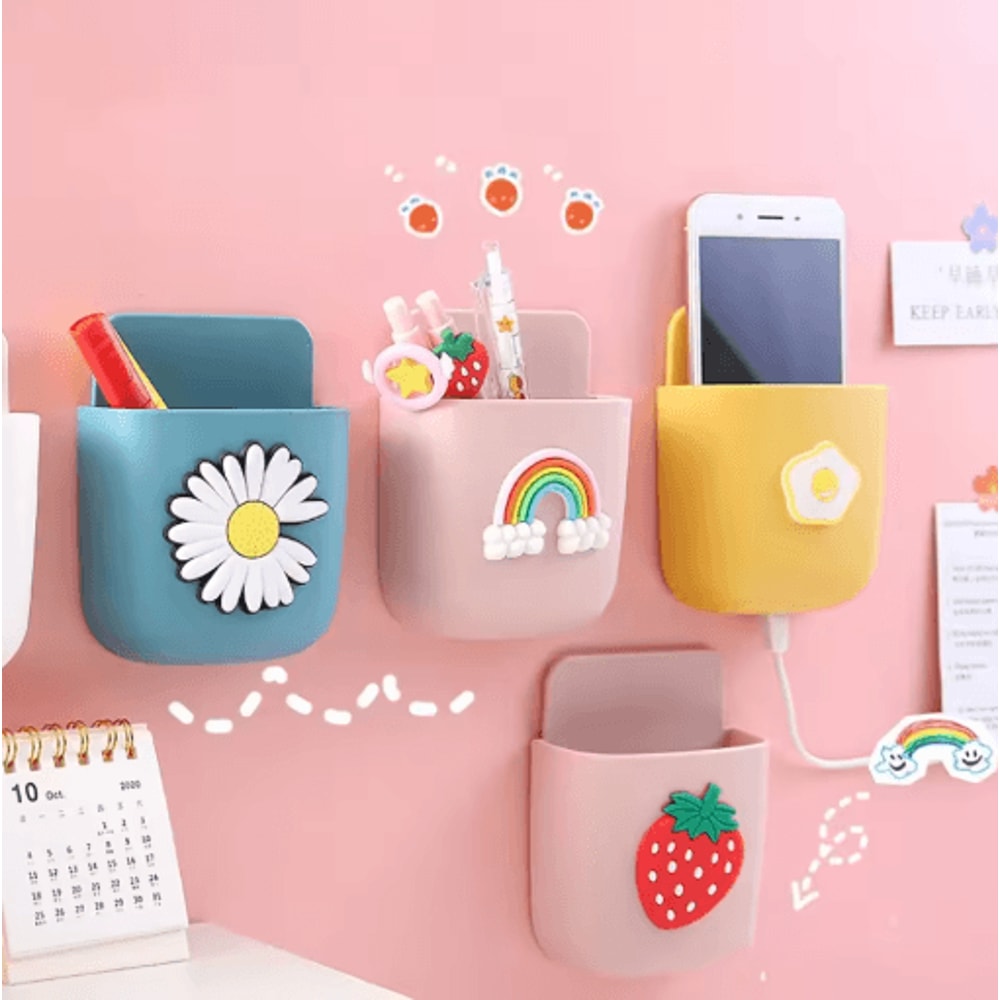 Adhesive Desk Organizer Pen Phone Holder Cute Space Saving Storage Rack 14