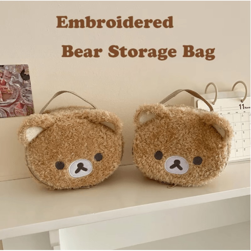 Anime Relaxed Bear Plush Makeup Bag Cute Cosmetic Jewelry Organizer Pouch 5