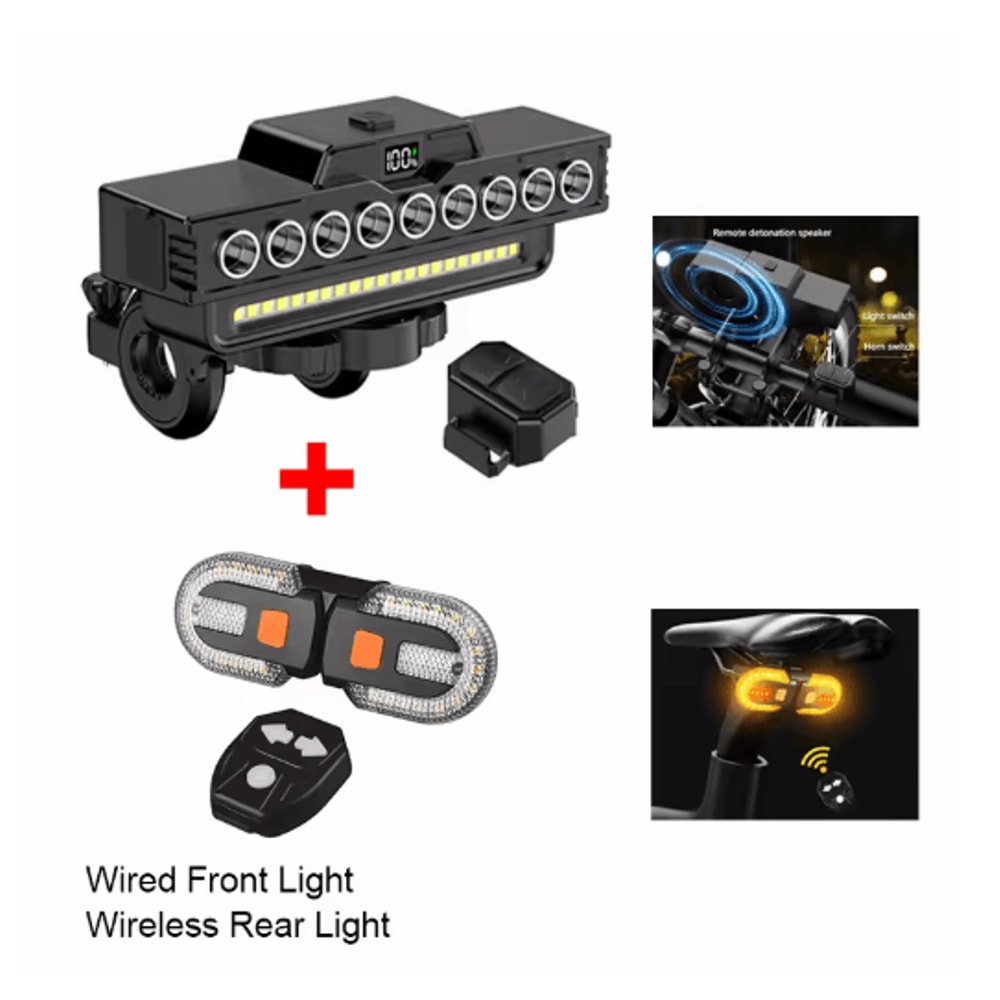 9LED Rechargeable Bike Headlight With Horn Type C MTB Safety Front Light 1