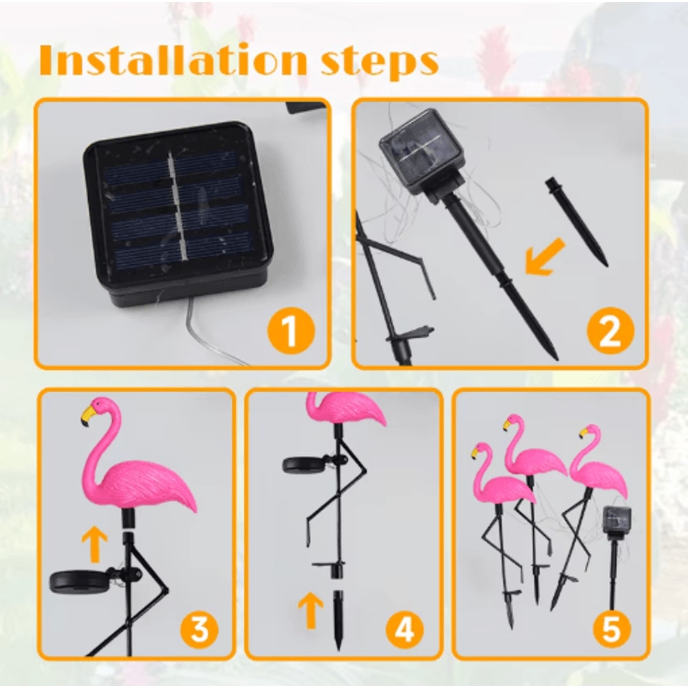 Solar Flamingo Garden Light Waterproof LED Stake Pathway Decor 7