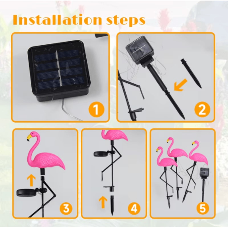 Solar Flamingo Garden Light Waterproof LED Stake Pathway Decor 7