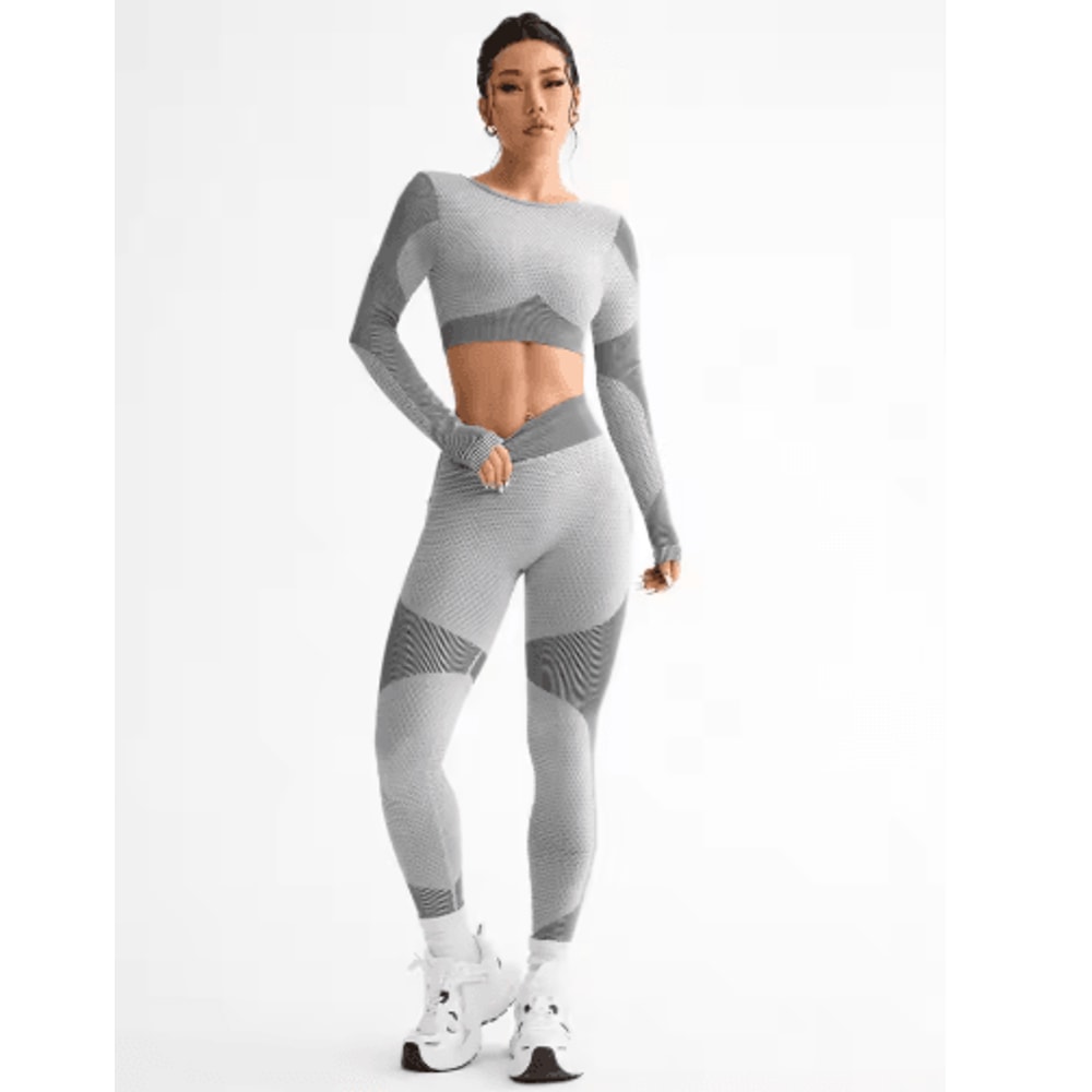 2Piece Seamless Womens Yoga Running Set Breathable Fitness Suit 1