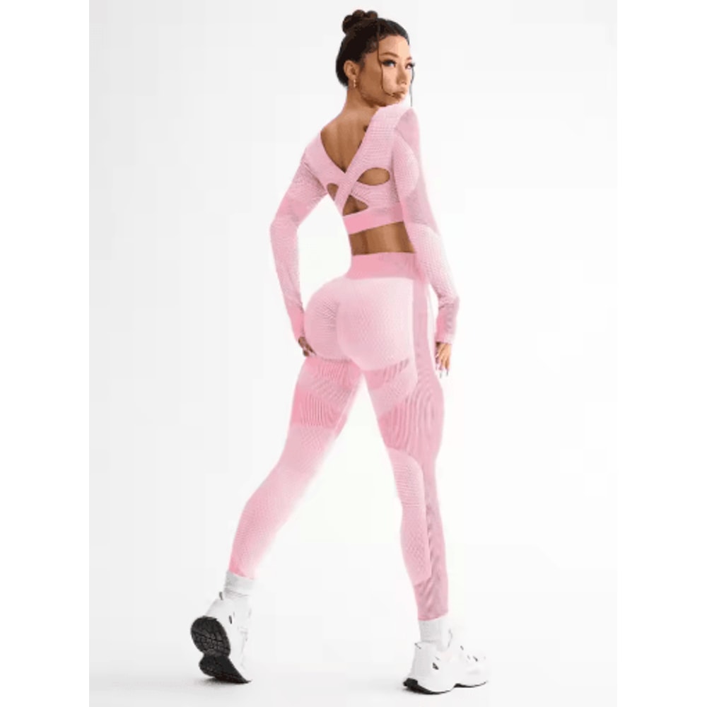 2Piece Seamless Womens Yoga Running Set Breathable Fitness Suit 3