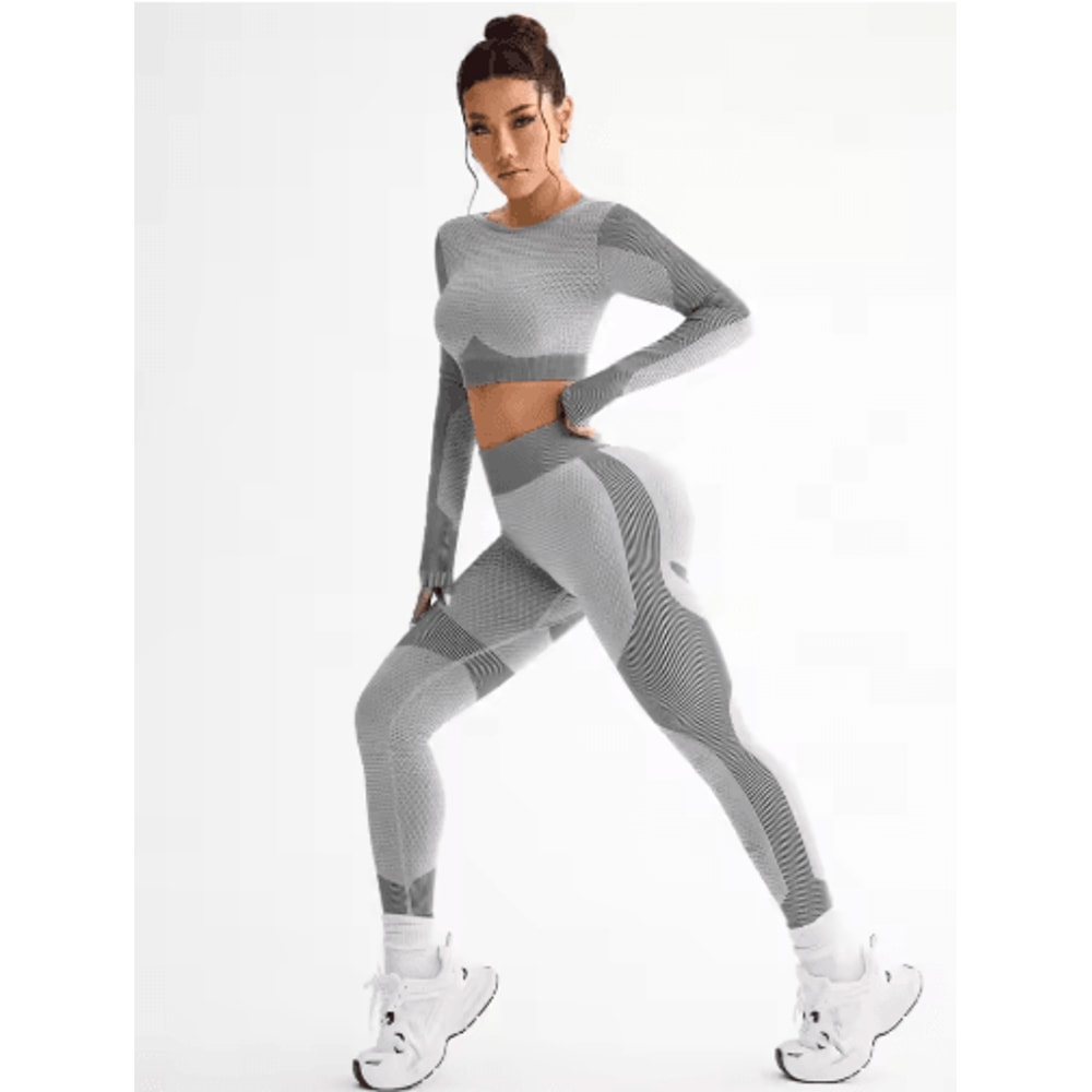2Piece Seamless Womens Yoga Running Set Breathable Fitness Suit 4