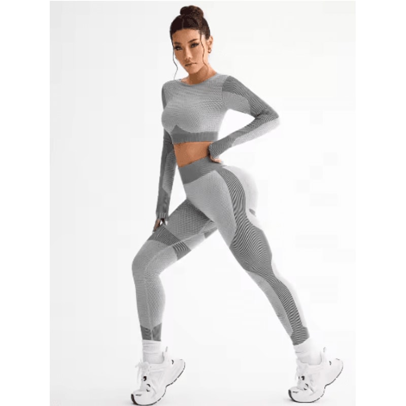 2Piece Seamless Womens Yoga Running Set Breathable Fitness Suit 4