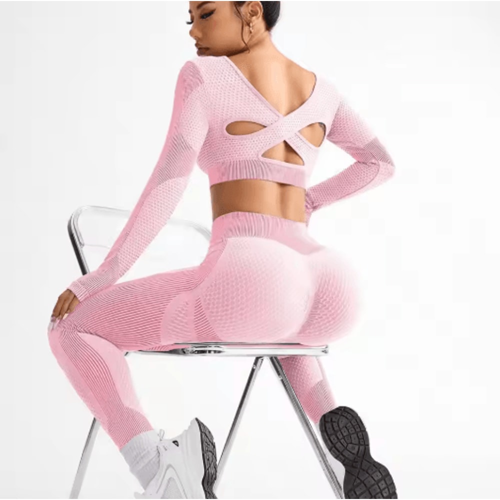 2Piece Seamless Womens Yoga Running Set Breathable Fitness Suit 5