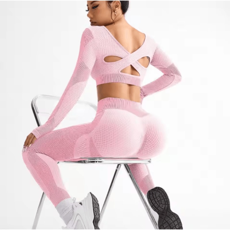 2Piece Seamless Womens Yoga Running Set Breathable Fitness Suit 5