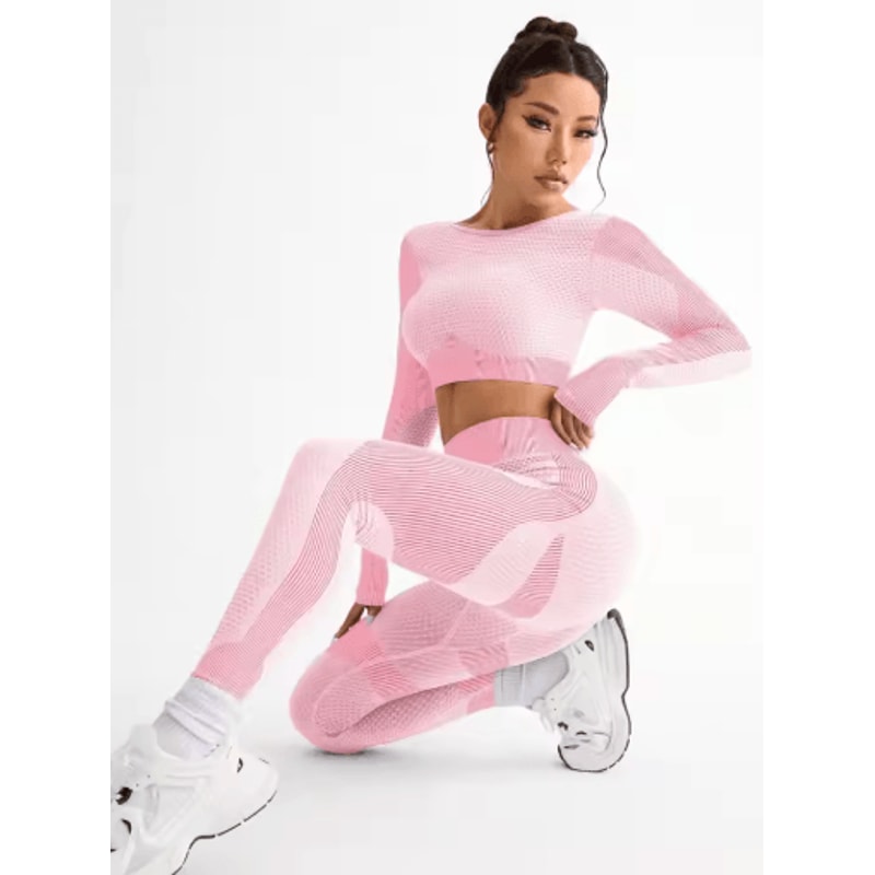 2Piece Seamless Womens Yoga Running Set Breathable Fitness Suit 6