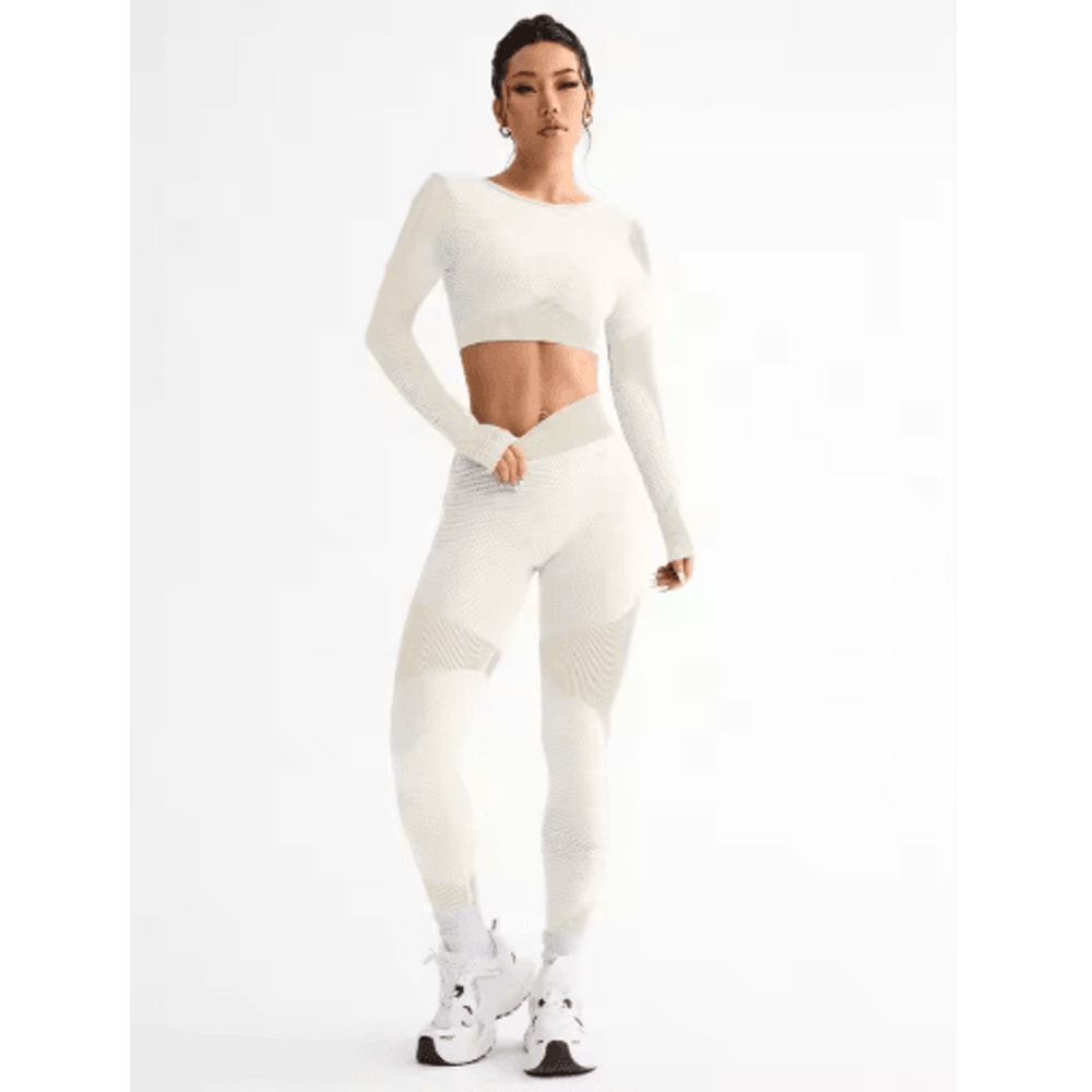 2Piece Seamless Womens Yoga Running Set Breathable Fitness Suit 8