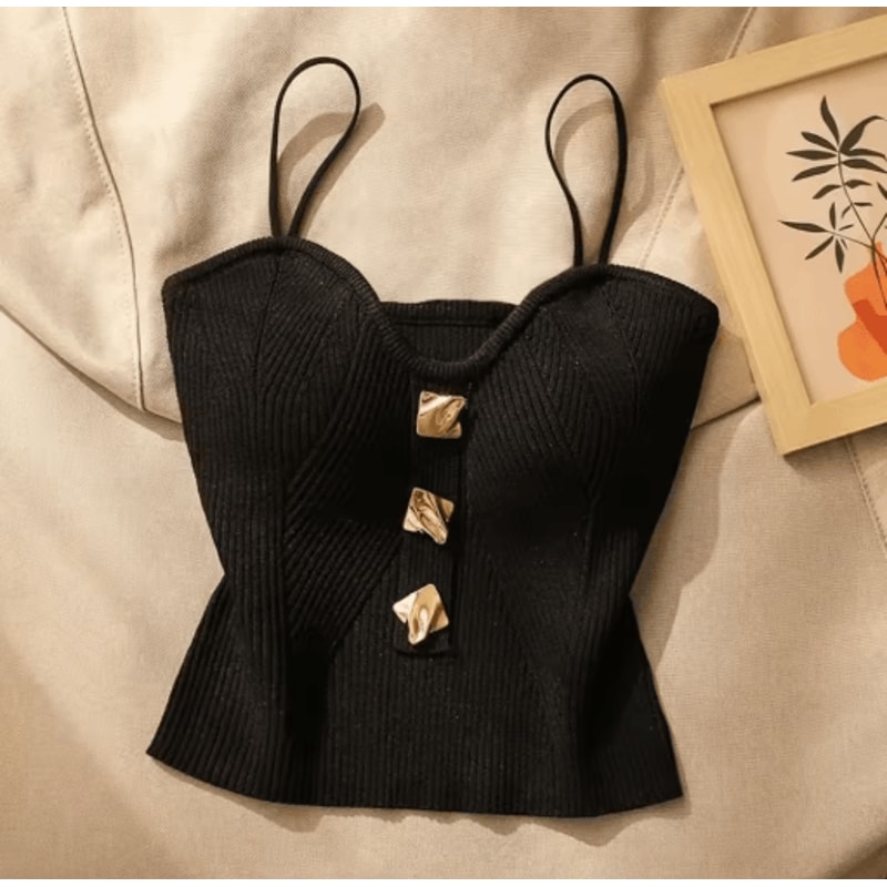 Womens Deep VNeck Knitted Cami Summer Sleeveless Halter Tank Top 1