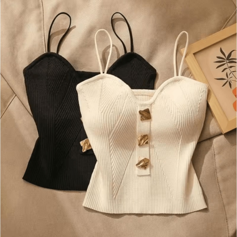 Womens Deep VNeck Knitted Cami Summer Sleeveless Halter Tank Top 0