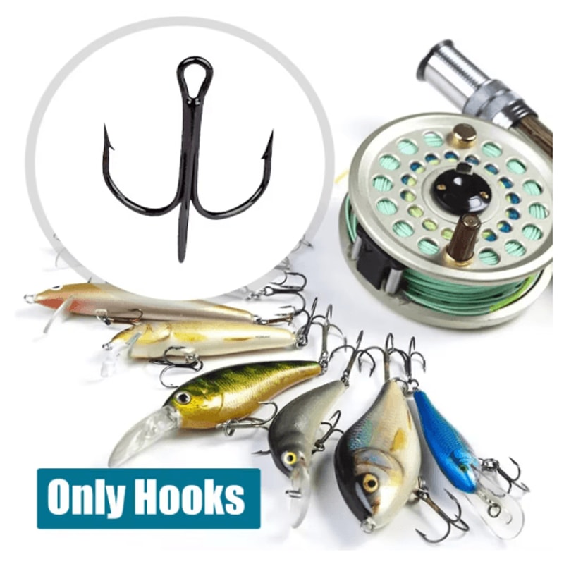 10PCS High Carbon Steel Treble Fishing Hooks Round Bend Bass Tackle Set 3