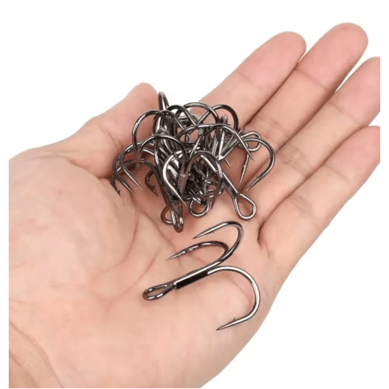 10PCS High Carbon Steel Treble Fishing Hooks Round Bend Bass Tackle Set 4