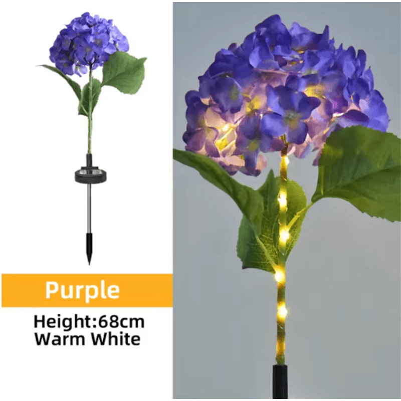 Solar Hydrangea Garden Lights Waterproof LED Flower Stake Pathway Decor 2
