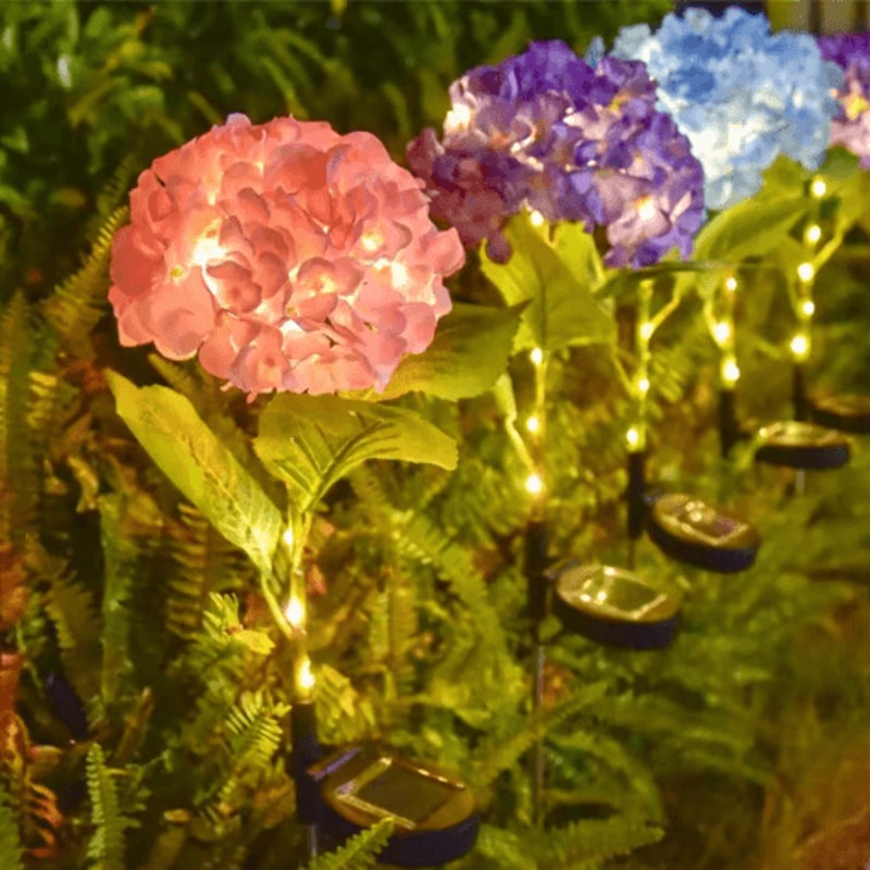 Solar Hydrangea Garden Lights Waterproof LED Flower Stake Pathway Decor 7