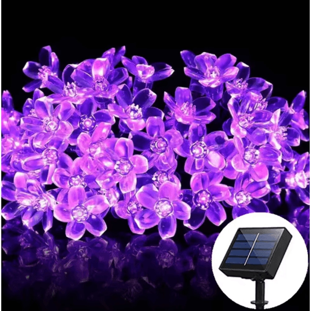 Solar Sakura Cherry Blossom String Lights Outdoor Fairy Garden Decor 2